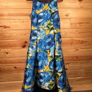 Adrianna Papell Blue Yellow Floral High-Low Dress